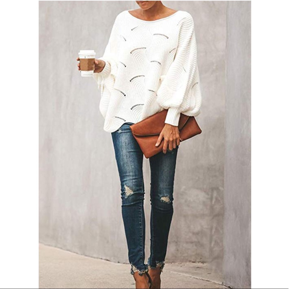 White Off Shoulder Batwing Sleeve Sweater